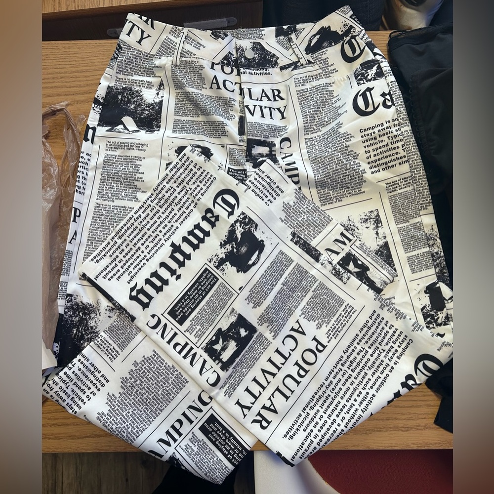 WDIDRARA Women’s High Waist Newspaper Print Wide Leg Pants